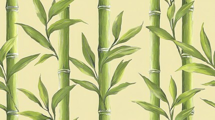 Bamboo plant wallpaper design with stylized pattern on yellow background with asian influence