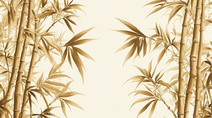 Stylized bamboo pattern with leaves and stems reflecting asian influence in a minimalist design