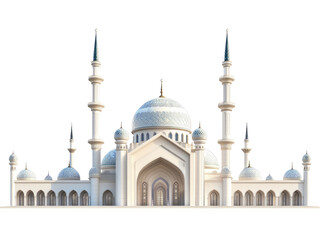 Fototapeta premium 3D illustration of mosque building, with transparent background, PNG file. generative AI 3D illustration of mosque building, with transparent background, PNG file.
