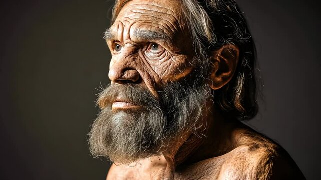Detailed lifelike representation of a prehistoric human figure with weathered features