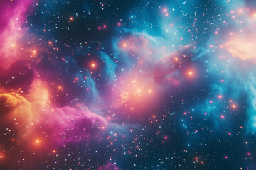 Vibrant Cosmic Nebula with Colorful Stars and Ethereal Clouds