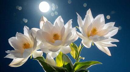 Fototapeta premium Beautiful white flowers against bright blue sky