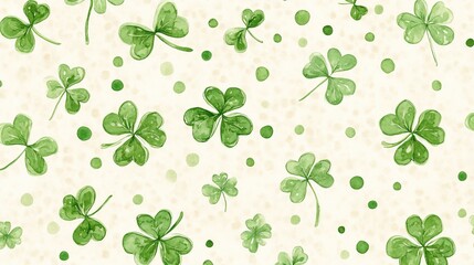 Watercolor St. Patrick's Day pattern with clovers and shamrocks.