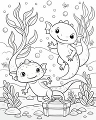 Axolotl coloring book far kids pages