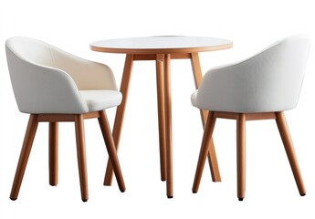 3 white plastic chairs and a round table set  