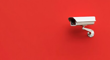 3D illustration of a CCTV camera on a red background 