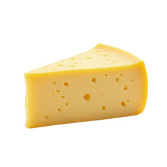 Slice of yellow cheese isolated on transparent background, dairy product with holes, Swiss cheese wedge  
