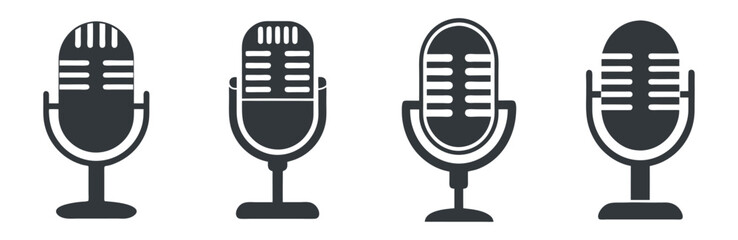 Microphone Icon Collection. Four Variant Microphone Design. Karaoke Mic. Podcast Microphone. Web and Mobile Icons. Vector Illustration