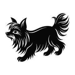 Yorkshire Terrier Running with Long Silky Fur Flow Silhouette for Pet Stock