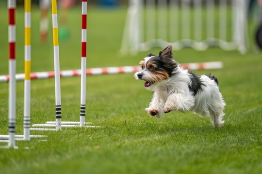 Energetic Dog Navigating Agility Course with Focus and Precision During Outdoor Competition