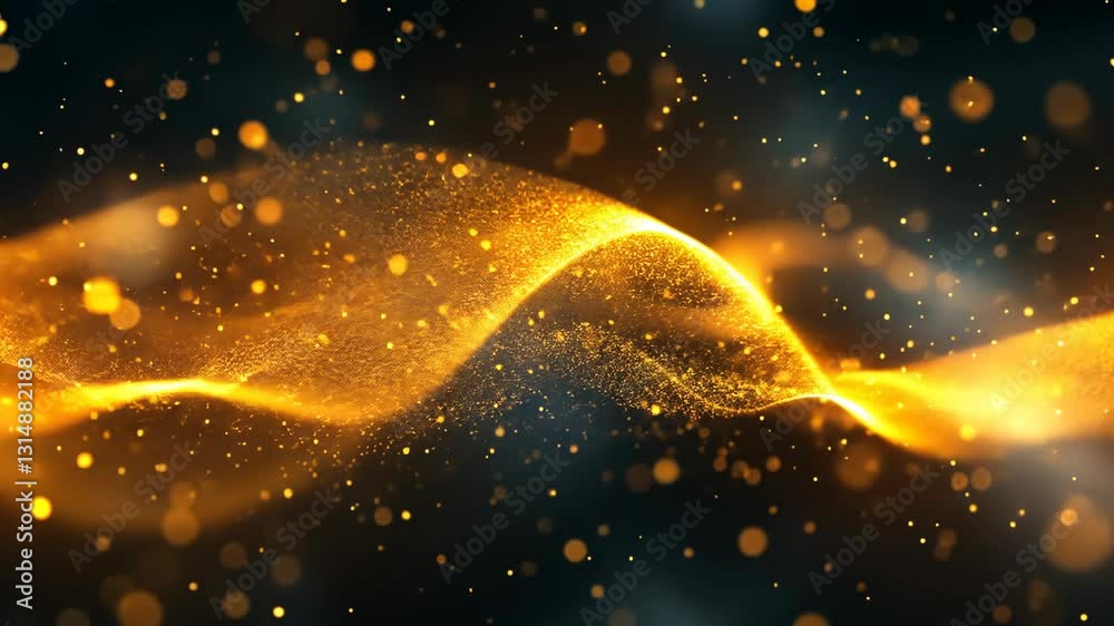 Poster golden waves of light dance through a dark background creating a mystical and enchanting atmosphere