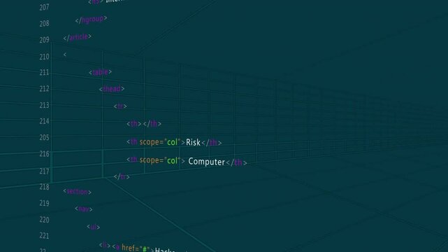 3D animation visualizing HTML table structure with rows and columns