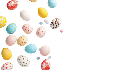 Colorful easter eggs falling on transparent background