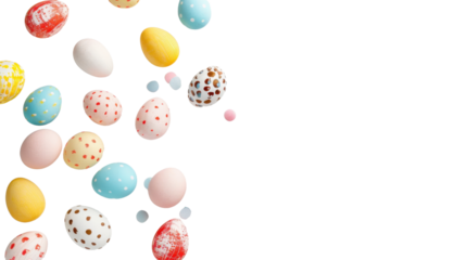 Colorful easter eggs falling on transparent background