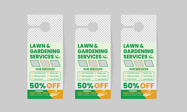 Modern lawn care door hanger and landscaping,lawn mower,lawn care door hanger design template, hotel knob design