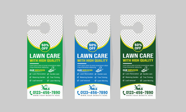 Professional Lawn care or gardening service door hanger template,lawn mower, landscaping door hanger template