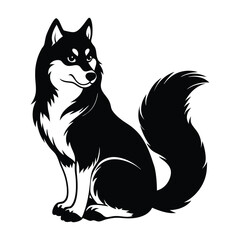 Alaskan Malamute with Bushy Curled Tail Silhouette Isolated