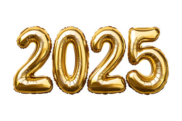 Gold Foil Balloon 2025 on Transparent Background