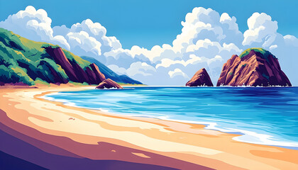 Naklejka premium Coastal Beach Scene Under Sunny Sky