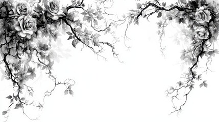 Floral Branches, Elegant Design, White Background
