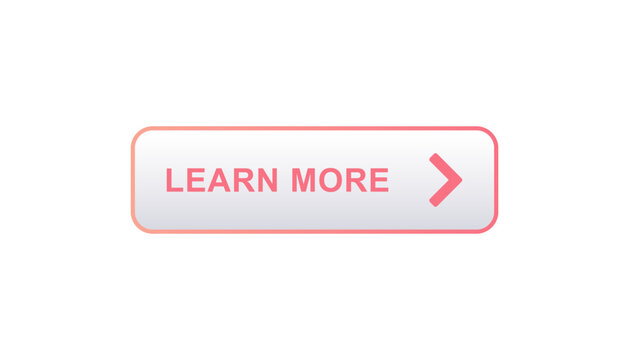 A button design with learn more text and arrow. features a pink gradient and simple, clean look.