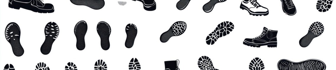 Obraz premium A large set of footprints in different styles, each representing various shoes or emotions