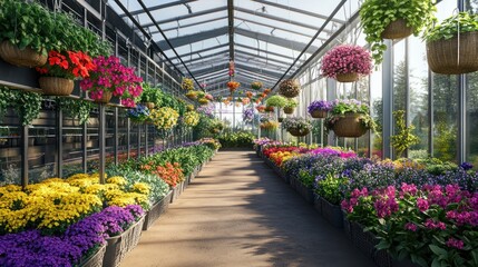 Vibrant Greenhouse Paradise: A Colorful Floral Display