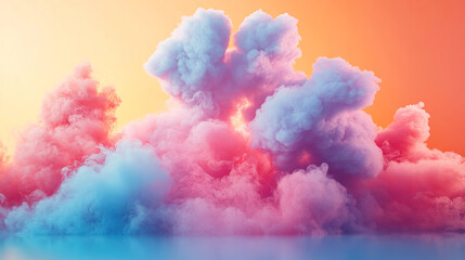 Fototapeta premium Pastel colors on an orange background in the form of smoke rising and floating in the air. The image has a dreamlike and ethereal quality.