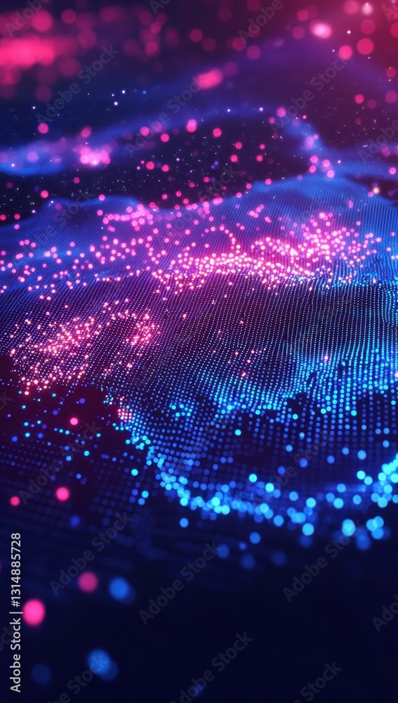 Poster vibrant abstract background with colorful dots and wavy patterns creating a digital landscape for te