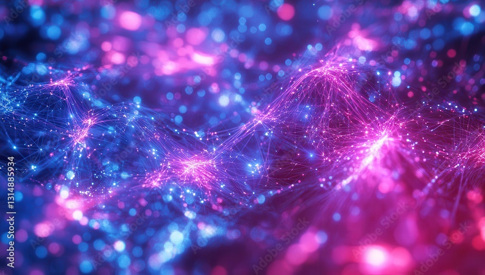 Poster vibrant abstract background with colorful light particles and connecting lines for technology and di