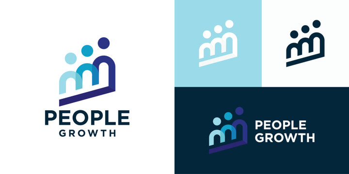 Simple people growth logo template. Startup symbol logo design illustration or teamwork progress.
