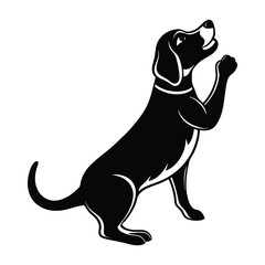 Beagle Standing on Hind Legs Begging for a Treat Silhouette Isolated