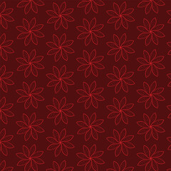 Print Seamless Dark Red Floral Pattern with Elegant Line Art