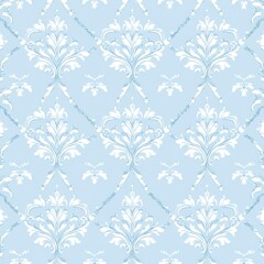 Fototapeta premium A light blue and white vintage wallpaper pattern featuring 