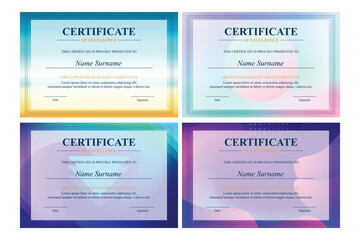 Fototapeta premium Four colorful excellence certificates