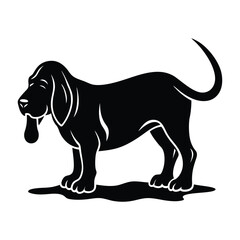 Bloodhound on the Ground with Droopy Ears Silhouette Isolated