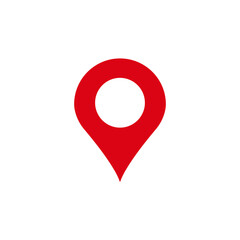 Fototapeta premium Red location pin with a white circle, represents navigation, finding places, and mapping.