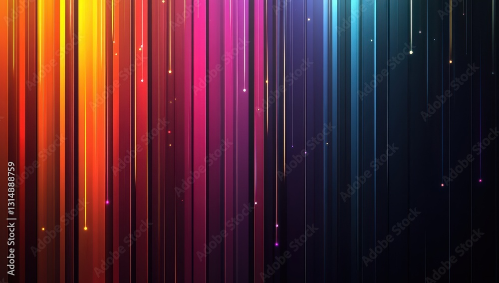 Poster vibrant abstract vertical stripes with glowing lights in a spectrum of colors creating a dynamic and