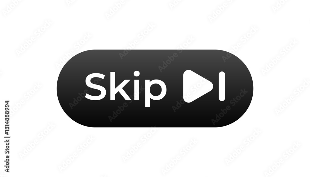 Poster a skip button with a right arrow symbol inside a rounded shape, commonly used for media controls.