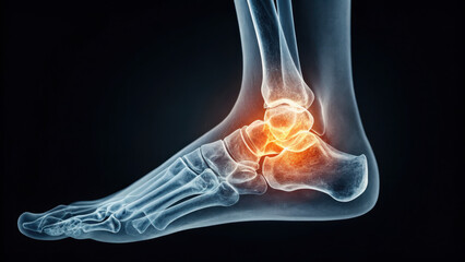 X ray scan image of ankle joint, highlighting bones and joint structure. image showcases intricate details of ankle, emphasizing its importance in mobility and support