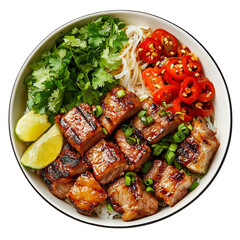 A Bowl of Vietnamese Bun Cha Grilled Pork and Noodle Isolated on Transparent Background