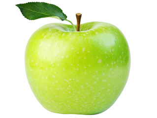 A green apple with a leaf on top