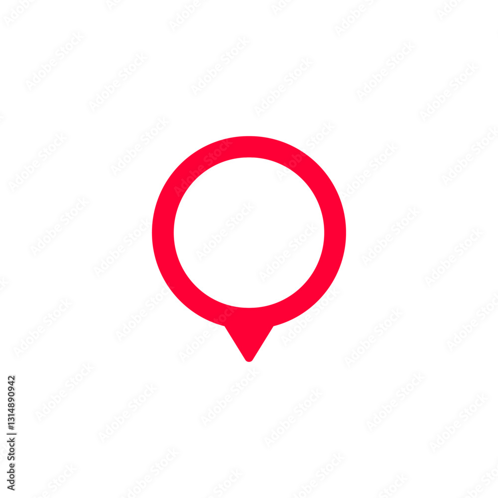 Poster minimalistic red location pin symbolizes map position and navigation point.