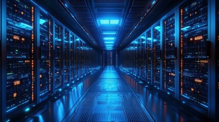 Data center technology showcase server room digital infrastructure high-tech environment futuristic viewpoint