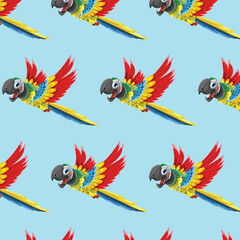 Print Tropical Parrot Flight: A Vibrant Bird Pattern © Umma sultana