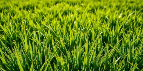 Obraz premium Vibrant Green Blades of Grass in a Lush Meadow, a Close-Up View of Nature's Serenity and the Beauty of Simple Things