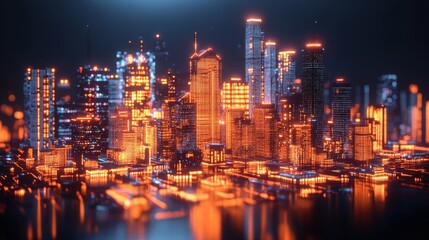 Obraz premium Illuminated cityscape night scene urban environment digital art modern architecture vibrant lights