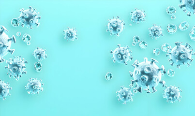 3D Illustration of Viruses Floating in Light Turquoise Background