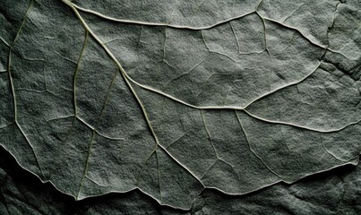 Close-up dried leaf texture, veins, dark background, nature backdrop