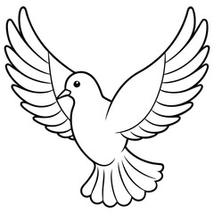 flying bird dove or pigeon with its wings spread line art
